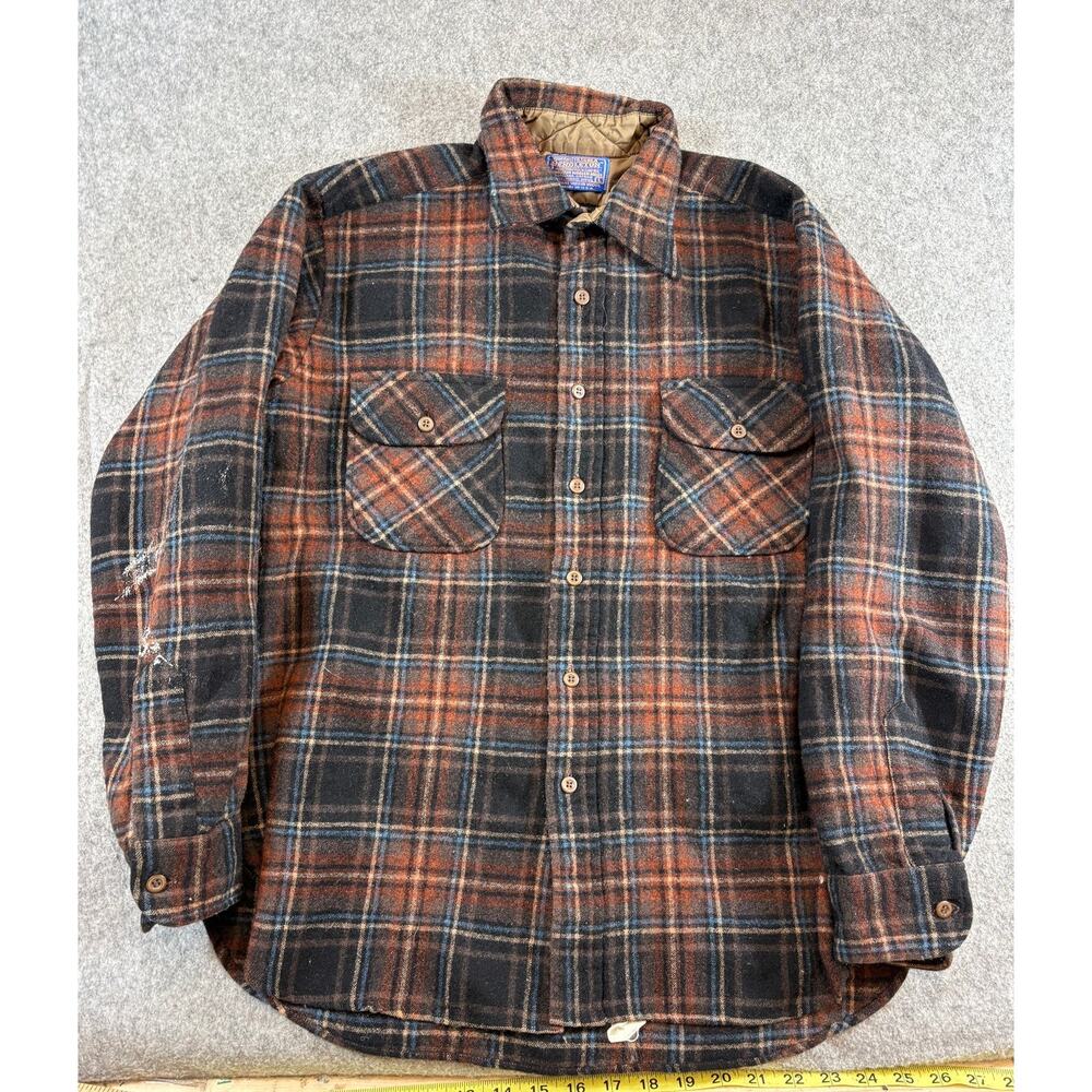 VTG Pendleton Mens Shadow Plaid Button Up Board Shirt Flannel Large 60s Wool
